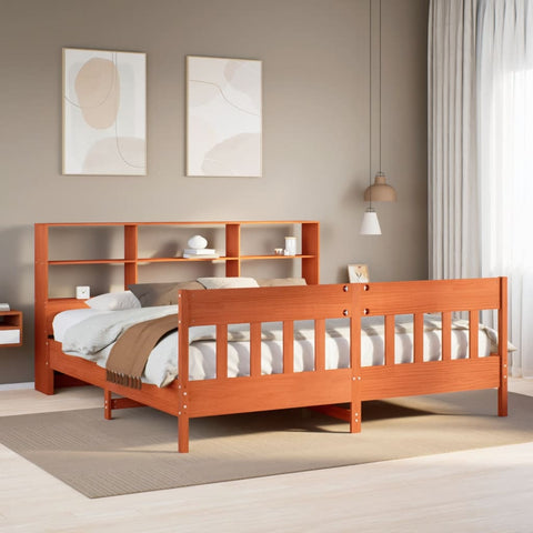 ZNTS Bed Frame without Mattress Wax Brown 200x200 cm Solid Wood Pine 3323211