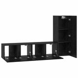 TV Cabinet Set Wall-mounted 3 pcs Black Oak Engineered Wood 3393403