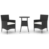 3 Piece Garden Bistro Set with Cushions Black Poly Rattan 3187440