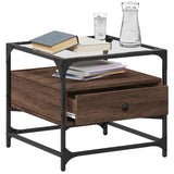 Coffee Table with Glass Top Brown Oak 50x50x45 cm Steel 846053