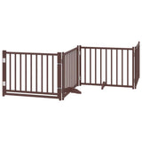 Dog Gate with Door Foldable 12 Panels Brown 960 cm Poplar Wood 3155748