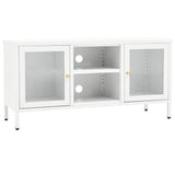 TV Cabinet White 105x35x52 cm Steel and Glass 336059