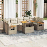 8 Piece Garden Sofa Set with Cushions Beige Poly Rattan Acacia 3327572