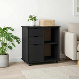 Rolling Cabinet Black 63.5 x 39 x 65.5 cm Solid Pine Wood 42028383