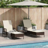 Sun Lounger Reclining 3 pcs Brown and Cream White Poly Rattan 365433