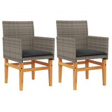 Garden Chairs with Cushions 2 pcs Grey Poly Rattan&Solid Wood 368715