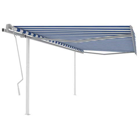 ZNTS Manual Retractable Awning with Posts 4.5x3.5 m Blue and White 3070036