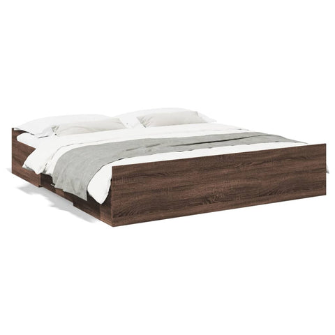 ZNTS Bed Frame with Drawers Brown Oak 180x200 cm Super King Engineered Wood 3280278