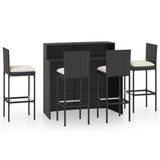 5 Piece Garden Bar Set with Cushions Poly Rattan Black 3095423