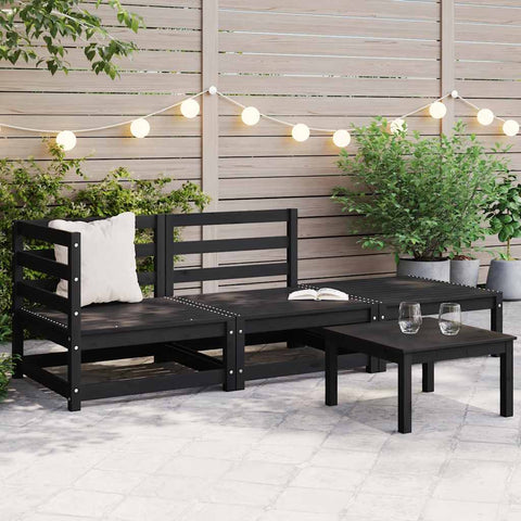 3 Piece Garden Lounge Set Black Solid Wood Pine 805704