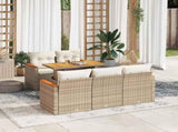 6 Piece Garden Sofa Set with Cushions Beige Poly Rattan Acacia 3327439