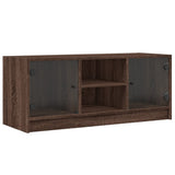 TV Cabinet with Glass Doors Brown Oak 102x37x42 cm 836377