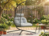 Hanging Egg Chair, Indoor Outdoor Hammock Swing Chair with Stand, Safety Strap, Foldable Basket, T3398P553402