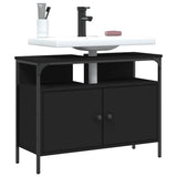 Bathroom Sink Cabinet Black Engineered wood, powder-coated steel 842441
