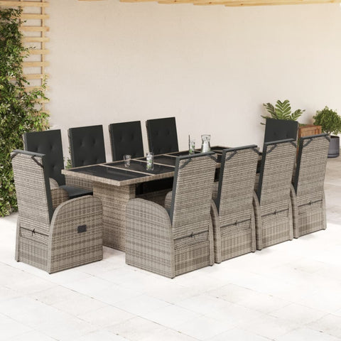 ZNTS 11 Piece Garden Dining Set with Cushions Grey Poly Rattan 3277620