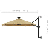 Wall-mounted Garden Parasol with LEDs 300 cm Taupe 312525