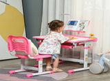 Kids Study Desk and Chair Set w/ Adjustable Height, Storage, Drawer, Pink T3398P347708