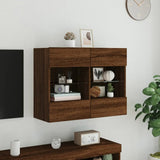TV Wall Cabinet with LED Lights Brown Oak 78.5x30x60.5 cm 837105