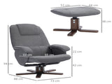 Linen Swivel Recliner Chair with Footstool, Upholstered Reclining Armchair with Wooden Base for T3398P344144