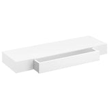 White MDF Floating Wall Display Shelf 1 Drawer Book/DVD Storage 242188