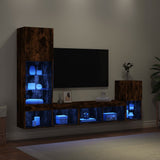 4 Piece TV Wall Units with LED Smoked Oak Engineered Wood 3216665