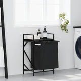 Laundry Basket 1 Compartment with Shelf Black Oak 859070