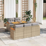 6 Piece Garden Sofa Set with Cushions Beige Poly Rattan Acacia 3327440