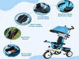 6 in 1 Kids Trike Push Bike w/ Push Handle, Canopy, 5-point Safety Belt, Storage, Footrest, Brake, T3398P348140