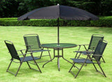 6 Piece Garden Dining Set with Umbrella, Patio Sets with Parasol with 4 Folding Dining Chairs & T3398P314216