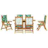 Garden Dining Set Folding 7 pcs Leaf Pattern Solid Acacia Wood 3375751