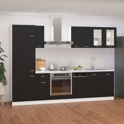 ZNTS 8 Piece Kitchen Cabinet Set Black Engineered Wood 3067640