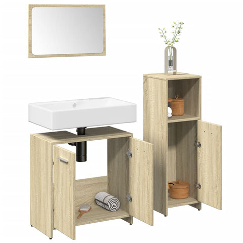 ZNTS 3 Piece Bathroom Furniture Set Sonoma Oak Engineered Wood 3324971