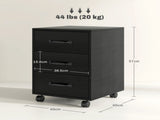3 Drawer File Cabinet, Mobile Filing Cabinet on Wheels for Home Office, Study, Black T3398P343025