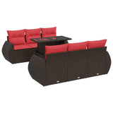 7 Piece Garden Sofa Set with Cushions Brown Poly Rattan Acacia 3326585