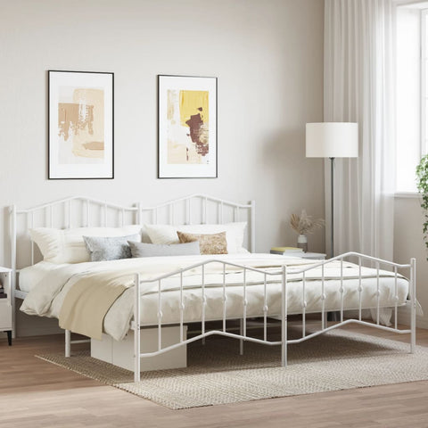 Metal Bed Frame without Mattress with Footboard White 200x200cm 373863
