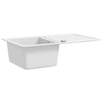 ZNTS Granite Kitchen Sink Single Basin with Drainer Reversible Cream White 141671