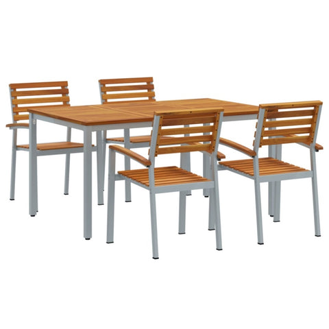 ZNTS 5 Piece Garden Dining Set Solid Wood Acacia and Metal 3284407