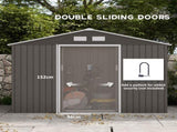 9 x 6FT Outdoor Garden Roofed Metal Storage Shed Tool Box with Foundation Ventilation & Doors Light, T3398P313562