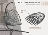 Outdoor PE Rattan Swing Chair with Foldable Basket and Cushion, Garden Patio Hanging Egg Chair with T3398P325254