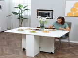 Folding Dining Table, Drop Leaf Table with 2-Tier Shelves, Rolling Casters, for Small Spaces, T3398P344134