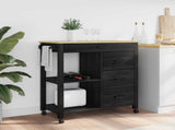 Kitchen Trolley MONZA Black 84 x 40 x 88.5 cm Solid Pine Wood 42027043