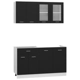 ZNTS 4 Piece Kitchen Cabinet Set Black Engineered Wood 3067656