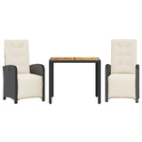 3 Piece Bistro Set with Cushions Black Poly Rattan 3212468