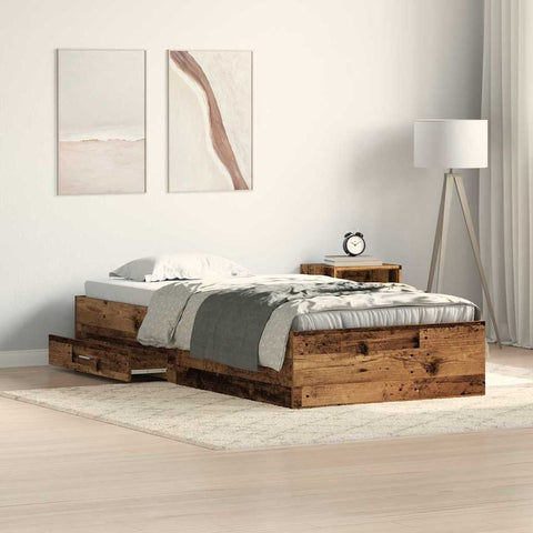 Bed Frame with Drawers Old wood 90 x 190 cm Engineered wood 3333990