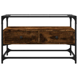 TV Cabinet with Glass Top Smoked Oak 80x35x51 cm Engineered Wood 846061