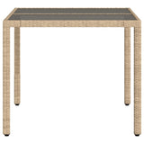 Garden Table with Glass Top Beige 90x90x75 cm Poly Rattan 365527