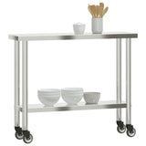 Kitchen Work Table with Wheels 110x30x85 cm Stainless Steel 376461