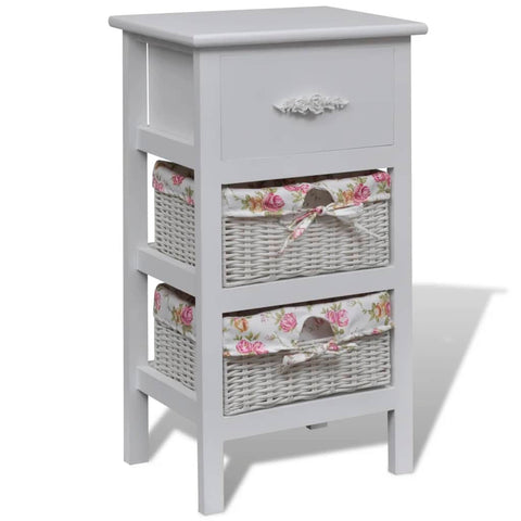 Cabinet with 1 Drawer and 2 Baskets White Paulownia Wood 241542