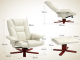 Faux Leather Manual Recliner and Footstool Set - Cream White T3398P548744