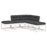 5 Piece Garden Sofa Set with Cushions White Solid Wood Pine 3216961